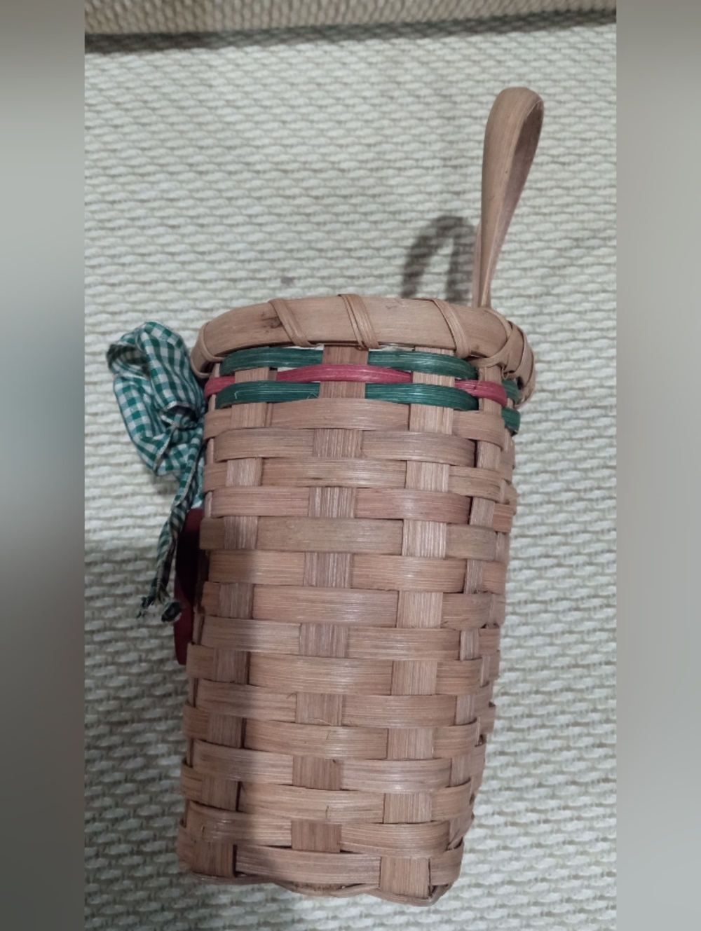 Woven Decorative Basket with Green Gingham Bow and Painted Apple - Picture 4 of 4
